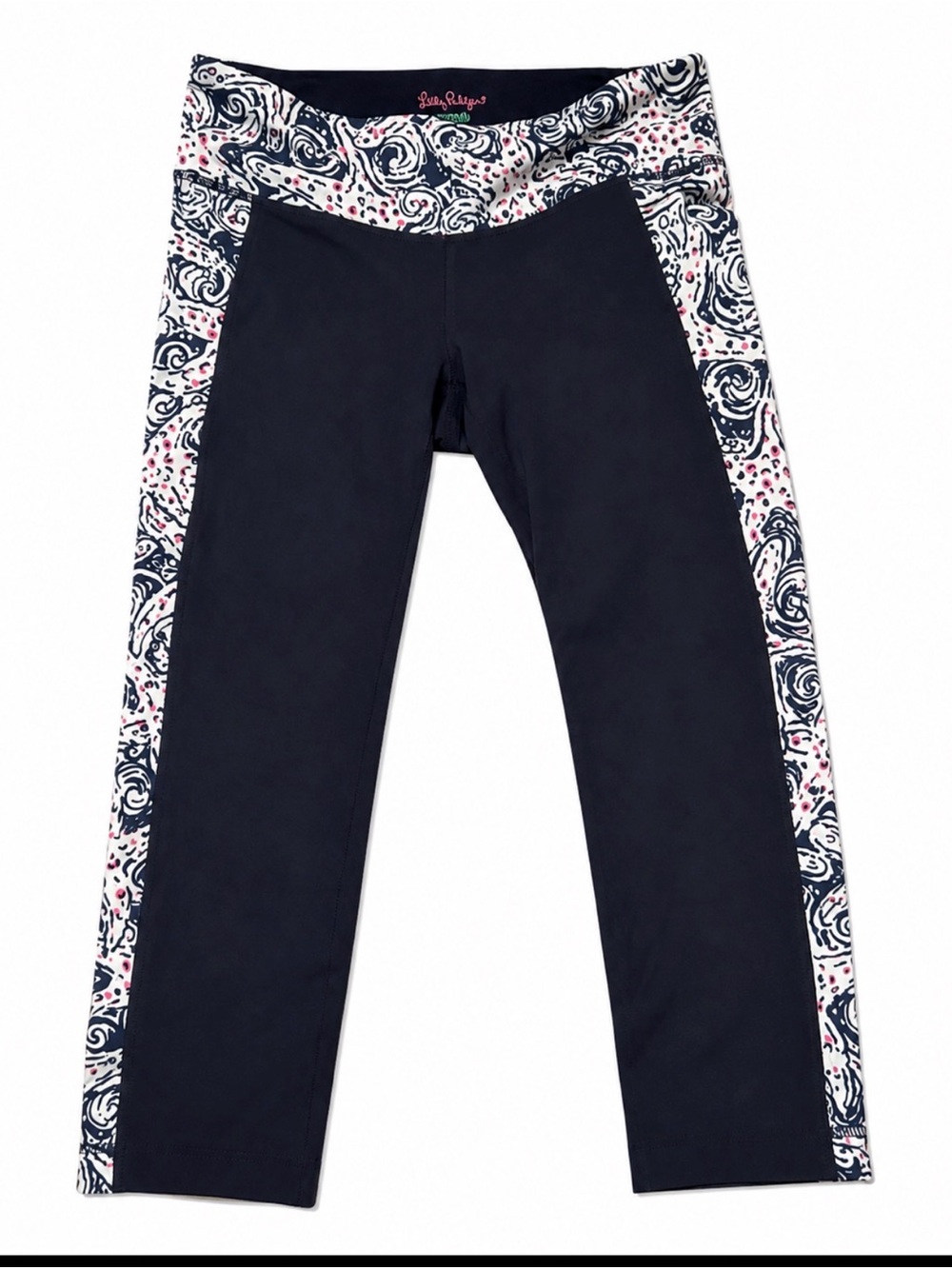 Lilly Pulitzer Luxletic Weekender Crop Pants Navy Let's Cha Cha Print Sz Small
